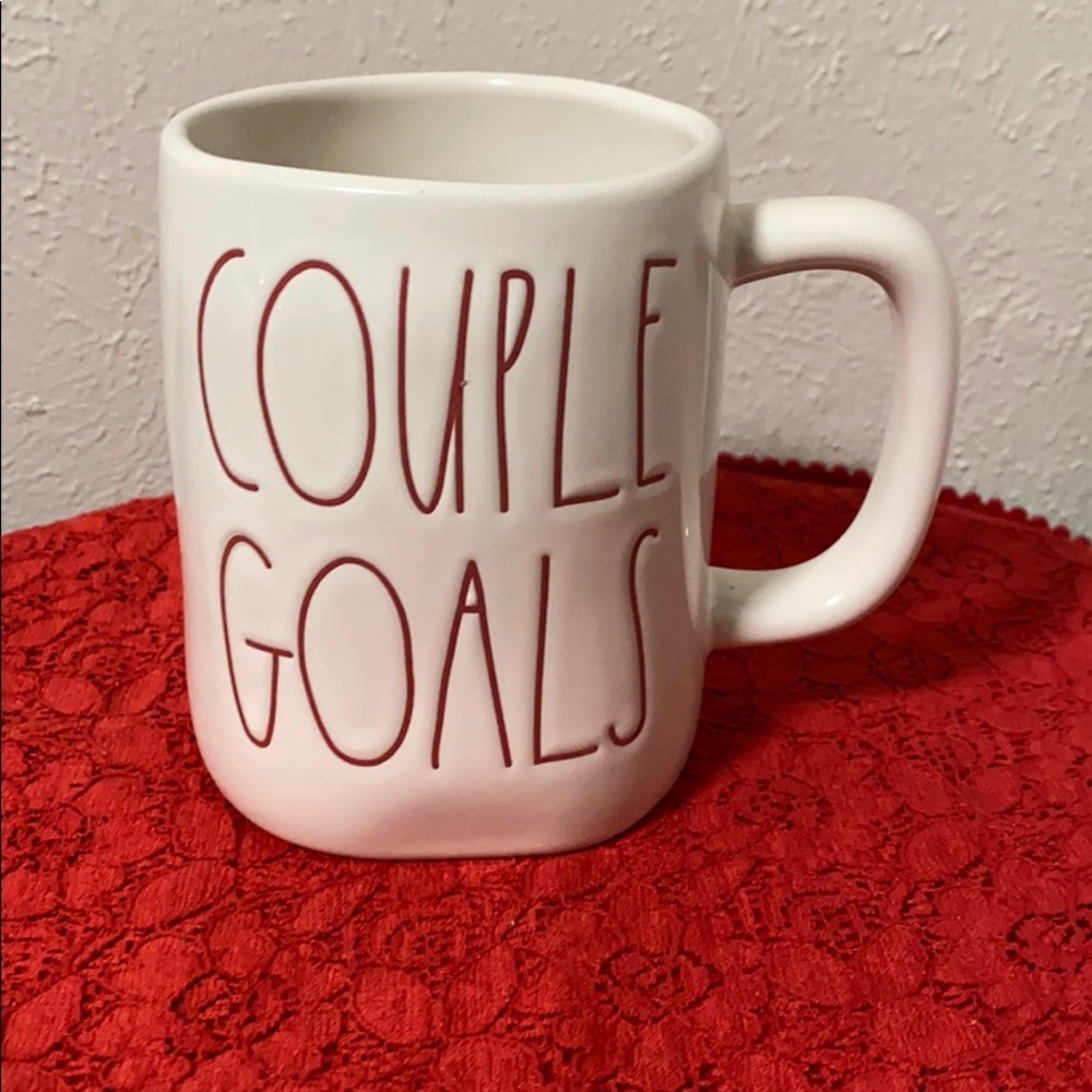 Rae Dunn mug with red “Couple Goals” text